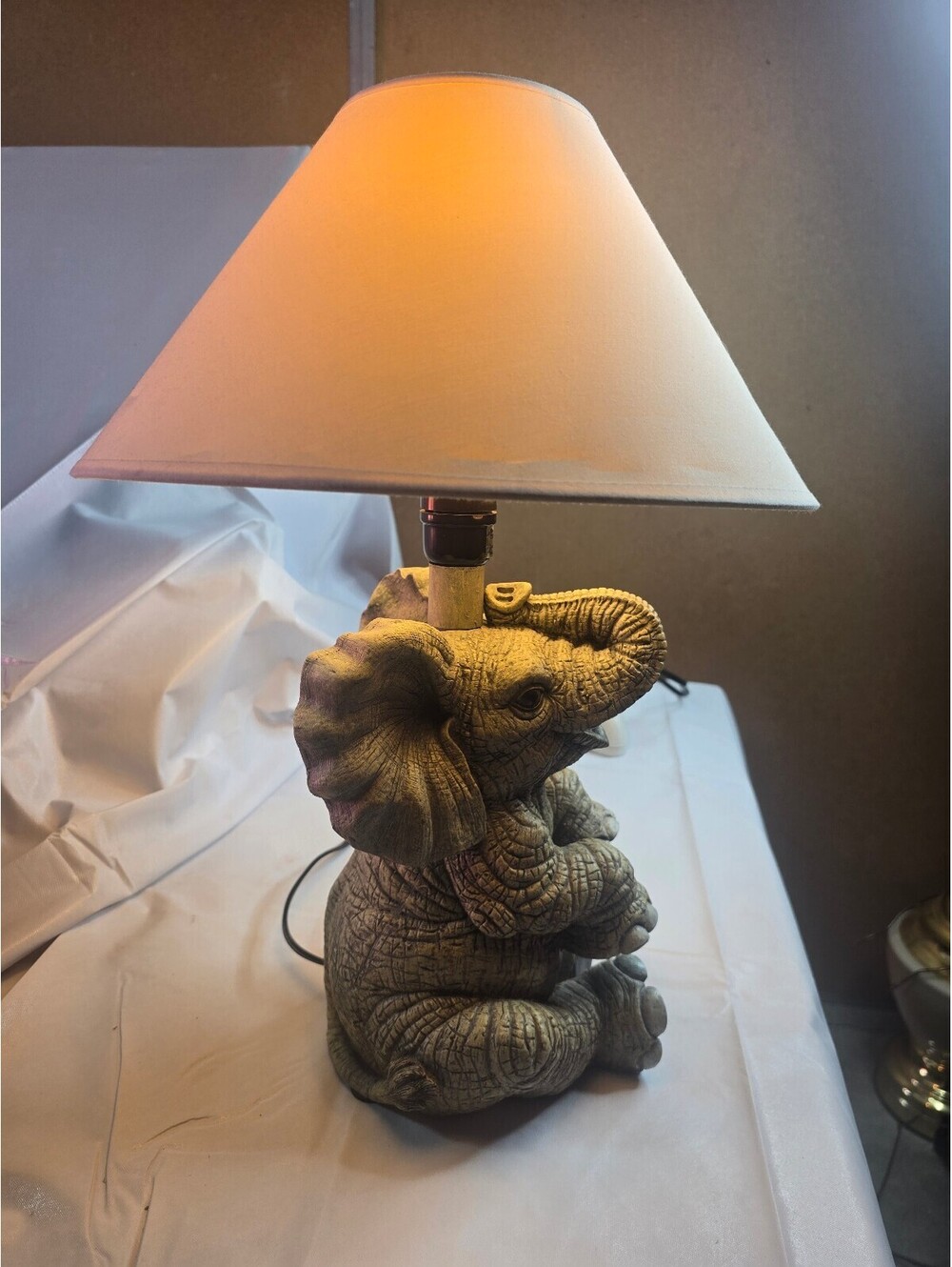 Elephant Figurine Table Lamp with Cream Shade